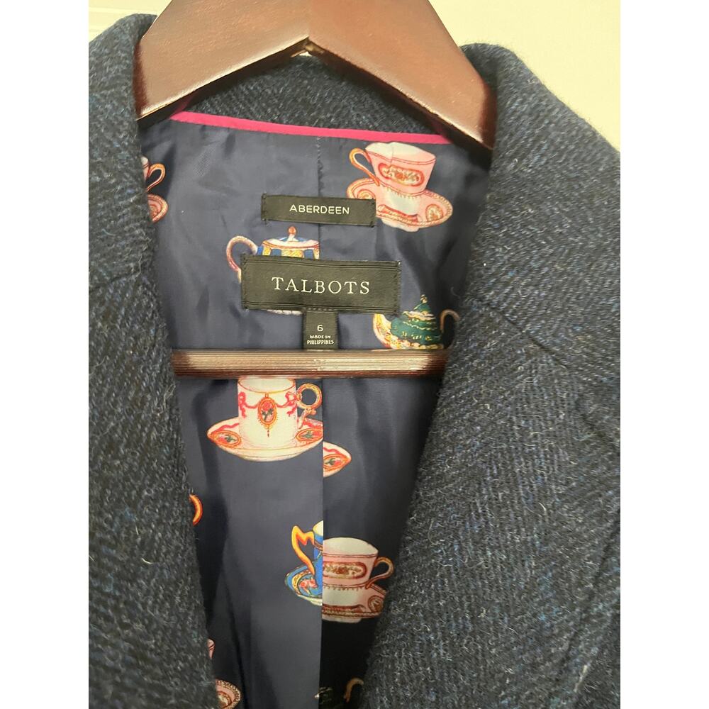 Talbots Aberdeen Navy Herringbone Wool Blend Blazer Jacket Size 8P teacup - Picture 3 of 7